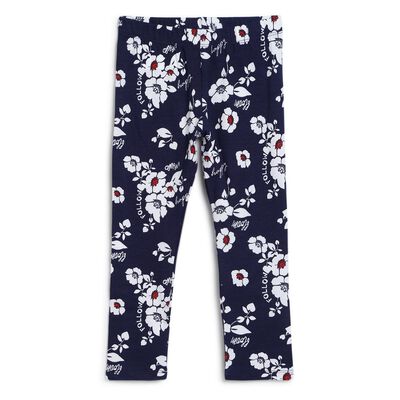 Girls Blue Floral Printed Leggings